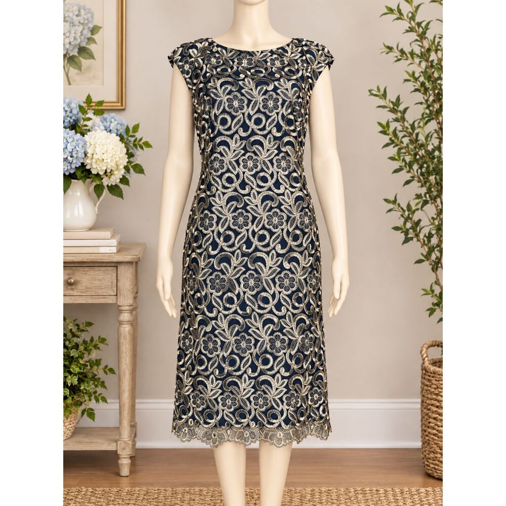 Lauren Ralph Lauren Retro Glamourous Gold Lace Cocktail Dress Size 12